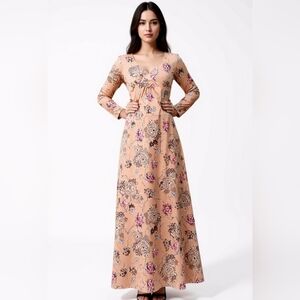 Vintage Mary Lane Champagne Floral Prairie Dress Small